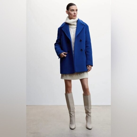 🩷 Mango - Women's Buttoned Wool Blend Coat - Blue. Size: XS. NWT. (1365) - Picture 9 of 16